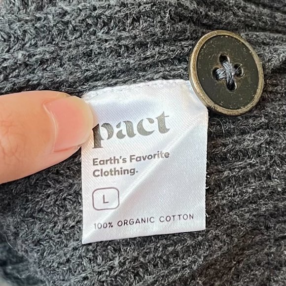Pact Grey Fisherman Knit Button-Front Cardigan Organic Cotton Oversized, Sz L - Picture 5 of 5